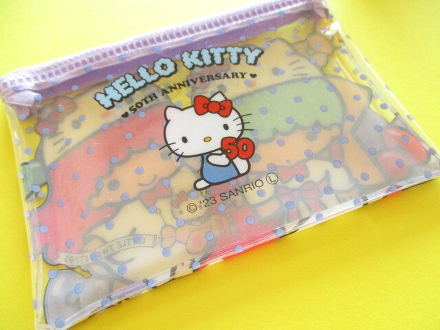 Photo: Kawaii Cute Hello Kitty 50th Anniversary Small Flat Vinyl Pouch Sanrio *Little Twin Stars (38521)