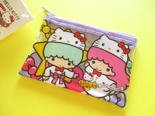 Photo1: Kawaii Cute Hello Kitty 50th Anniversary Small Flat Vinyl Pouch Sanrio *Little Twin Stars (38521)