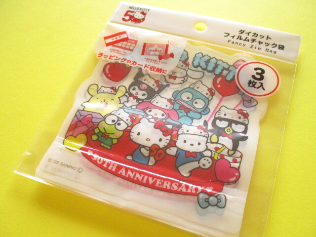 Photo1: 3 pcs Kawaii Cute Sanrio Characters Die-Cut Zipper Bags Set *Hello Kitty 50th Anniversary (38498)