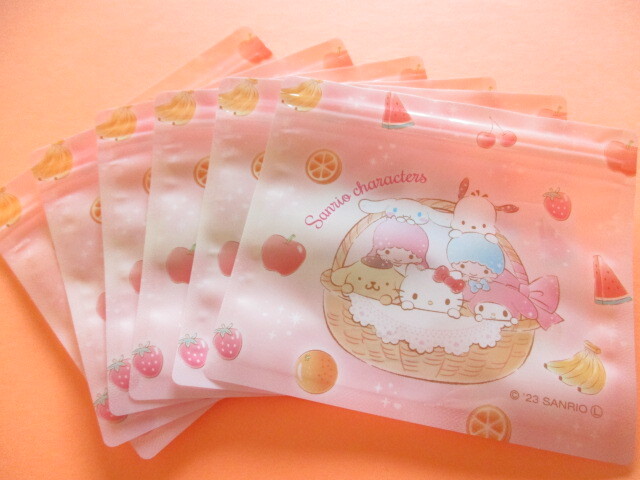 Photo: 6 pcs Kawaii Cute Sanrio Characters A7 Zipper Bags Set *Fruit (38364)