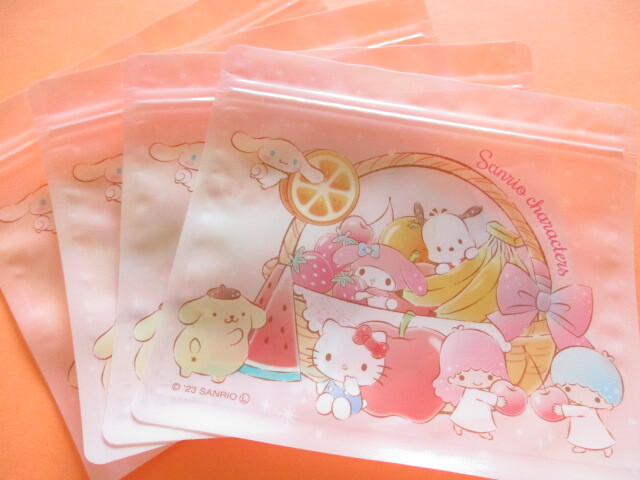 Photo: 4 pcs Kawaii Cute Sanrio Characters B7 Zipper Bags Set *Fruit (38365)