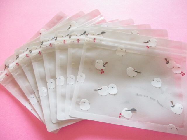 Photo: 8 pcs Kawaii Cute A7 Zipper Bags Set Water light *Long-tailed Tit (237625-Grey)