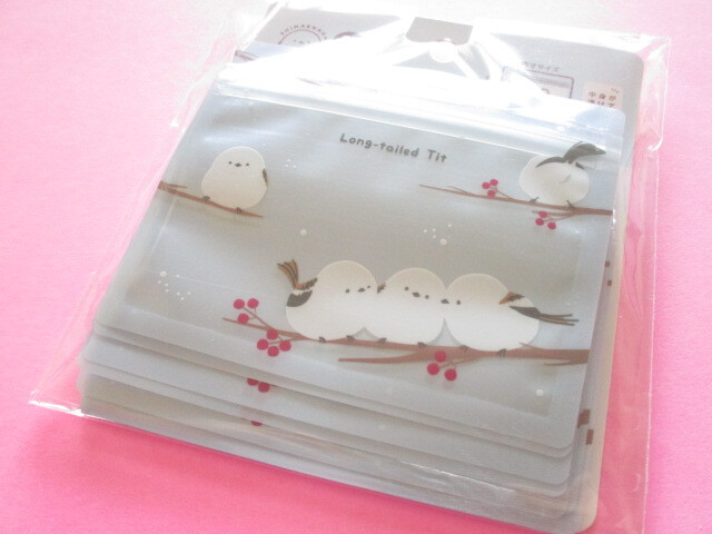 Photo1: 8 pcs Kawaii Cute A7 Zipper Bags Set Water light *Long-tailed Tit (237618-Blue)