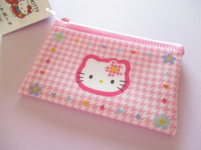 Photo1: Kawaii Cute Hello Kitty 50th Anniversary Small Flat Vinyl Pouch Sanrio *Hello Kitty (38964)