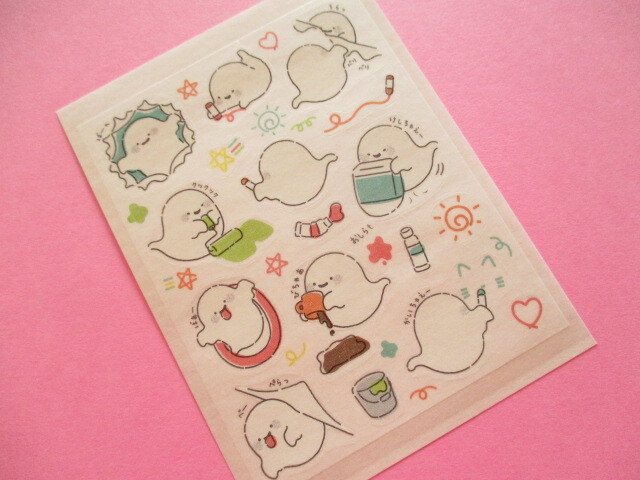 Photo: Kawaii Cute Tracing Die Cut Seals Set Kyowa *Mischievous Ghost (62-E39)