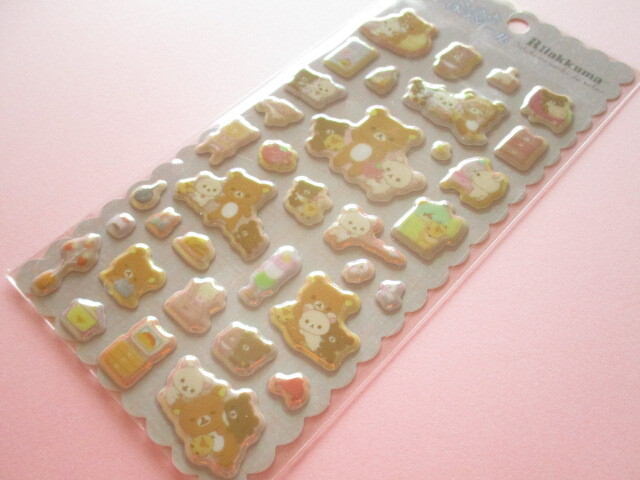 Photo1: Kawaii Cute ぷくっとオーロラ Puffy Stickers Sheet San-x *Rilakkuma (SE64301)