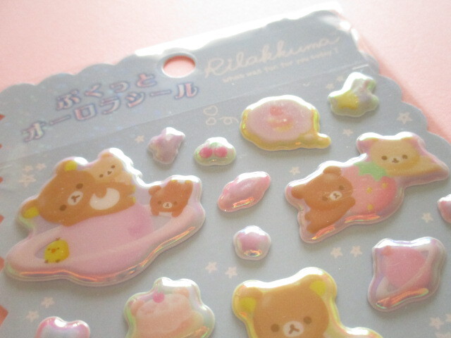 Photo: Kawaii Cute ぷくっとオーロラ Puffy Stickers Sheet San-x *Rilakkuma (SE64302)