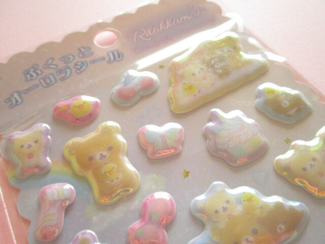 Photo: Kawaii Cute ぷくっとオーロラ Puffy Stickers Sheet San-x *Rilakkuma (SE64303)