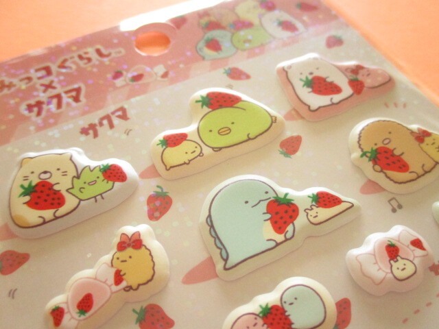 Photo: Kawaii Cute Puffy Stickers Sheet San-x *Sumikkogurashi ×Sakuma Strawberry milk candy (SE65002)