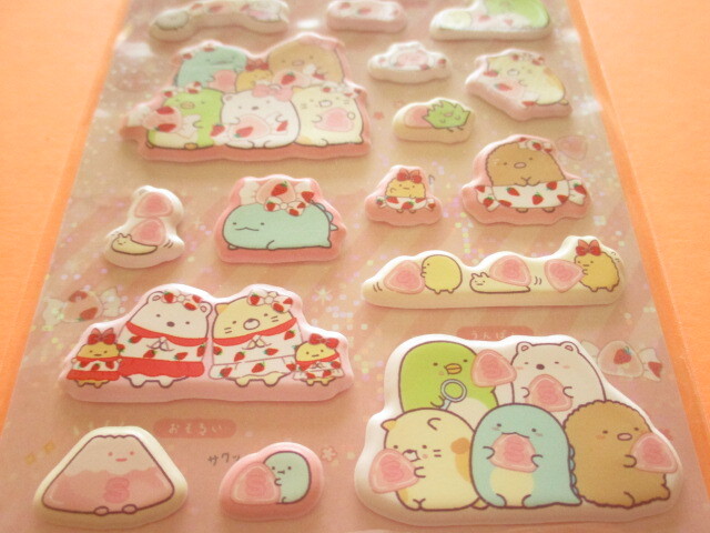 Photo: Kawaii Cute Puffy Stickers Sheet San-x *Sumikkogurashi ×Sakuma Strawberry milk candy (SE65001)