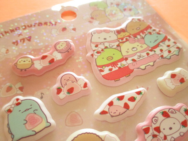 Photo: Kawaii Cute Puffy Stickers Sheet San-x *Sumikkogurashi ×Sakuma Strawberry milk candy (SE65001)