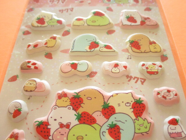 Photo: Kawaii Cute Puffy Stickers Sheet San-x *Sumikkogurashi ×Sakuma Strawberry milk candy (SE65002)