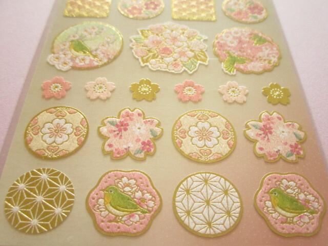 Photo: Beautiful Stickers Sheet Gaia *Golden Japanese Style Sakura Cherry Blossom (466755-Cettia diphone)