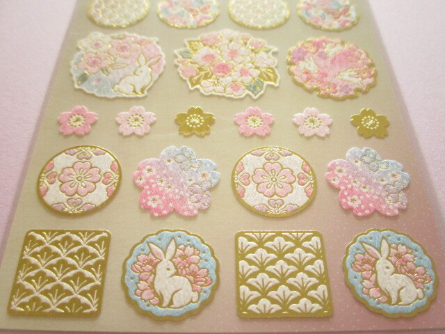 Photo: Beautiful Stickers Sheet Gaia *Golden Japanese Style Sakura Cherry Blossom (466755-Rabbit)