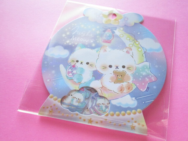 Photo1: Kawaii Cute Sticker Flakes Sack Q-LiA *Night Meow (91120)