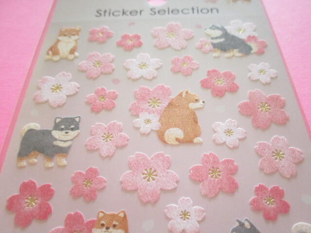 Photo: Kawaii Cute Stickers Sheet Cherry Blossom Gaia *Shiba & Cherry Blossom (466771-1)