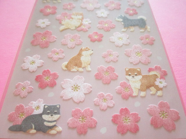 Photo: Kawaii Cute Stickers Sheet Cherry Blossom Gaia *Shiba & Cherry Blossom (466771-1)