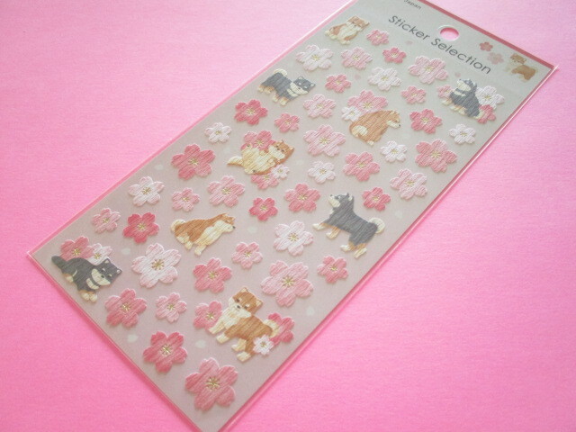 Photo1: Kawaii Cute Stickers Sheet Cherry Blossom Gaia *Shiba & Cherry Blossom (466771-1)