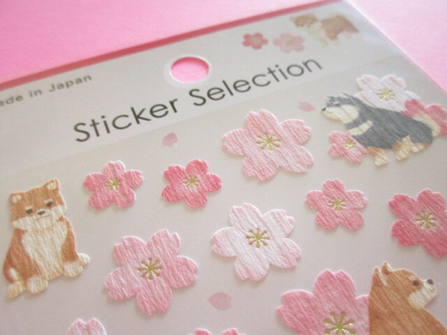 Photo: Kawaii Cute Stickers Sheet Cherry Blossom Gaia *Shiba & Cherry Blossom (466771-1)